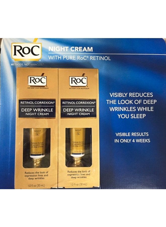 ROC Deep Wrinkle Night Cream Double Pack - New Larger Size 10% MORE!! , 1 Fl Oz (Pack of 2)