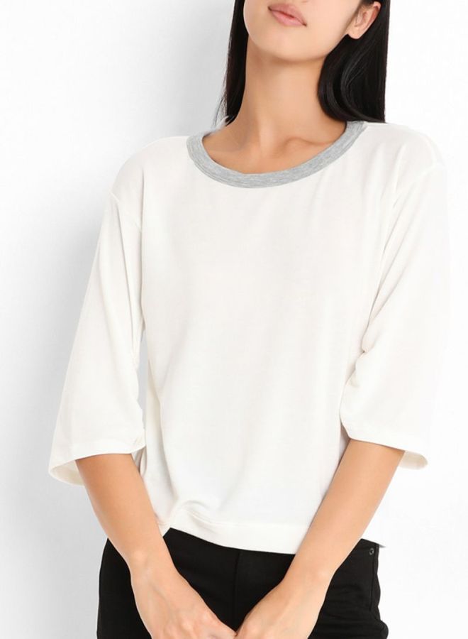 Three Quarter Sleeve Simple Top Ivory