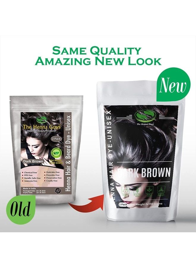 Henna Hair & Beard Dye - 100% Natural & Chemical Free - The Henna Guys (2 Pack, Dark Brown)