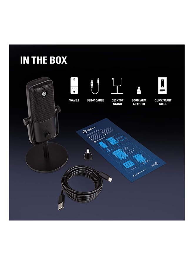 Elgato Wave:3, Premium USB Condenser Microphone and Digital Mixing Solution, Anti-Clipping Technology, Capacitive Mute, Streaming and Podcasting