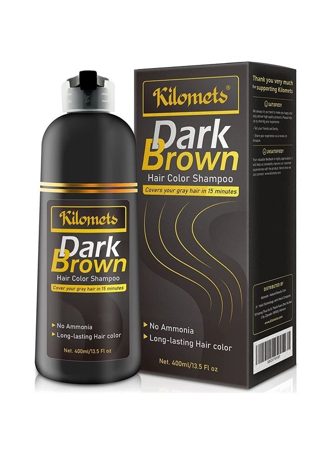 Kilomets Dark Brown Hair Dye Shampoo 400ml- 100% Grey Coverage in Minutes - Ammonia Free Hair Color Shampoo Gray Silver Hair- Instant Coloring At Home Gift for Her for Him