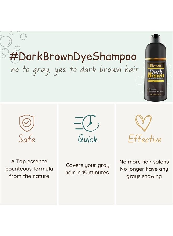 Kilomets Dark Brown Hair Dye Shampoo 400ml- 100% Grey Coverage in Minutes - Ammonia Free Hair Color Shampoo Gray Silver Hair- Instant Coloring At Home Gift for Her for Him