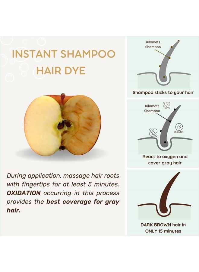 Kilomets Dark Brown Hair Dye Shampoo 400ml- 100% Grey Coverage in Minutes - Ammonia Free Hair Color Shampoo Gray Silver Hair- Instant Coloring At Home Gift for Her for Him