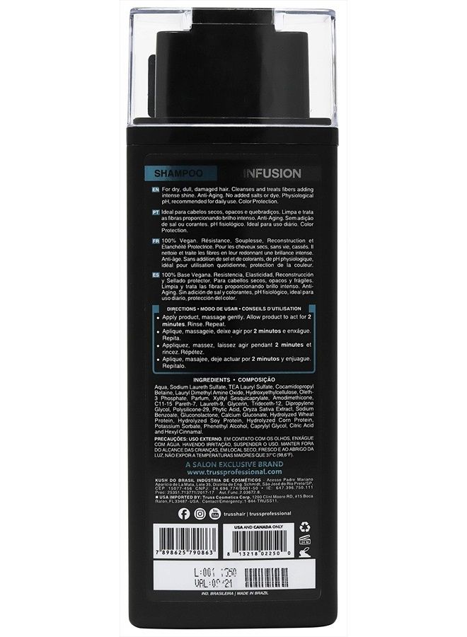 Infusion Shampoo for Dry, Dull, Damaged Hair - 100% Vegan Base Keratin & Collagen Anti-aging, Color Safe Shampoo Deeply Hydrates, Protects & Restores for Strong, Soft, Shiny Hair