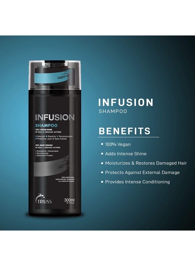 Infusion Shampoo for Dry, Dull, Damaged Hair - 100% Vegan Base Keratin & Collagen Anti-aging, Color Safe Shampoo Deeply Hydrates, Protects & Restores for Strong, Soft, Shiny Hair