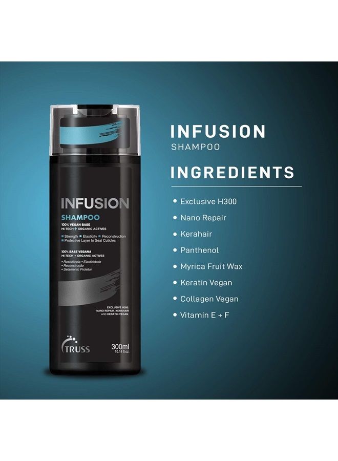 Infusion Shampoo for Dry, Dull, Damaged Hair - 100% Vegan Base Keratin & Collagen Anti-aging, Color Safe Shampoo Deeply Hydrates, Protects & Restores for Strong, Soft, Shiny Hair