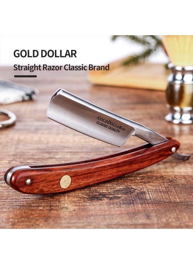 Straight Razor GOLD DOLLAR Wooden Handle Retro Shaving For Men & Barber Shaving Ready Without Stabilizer