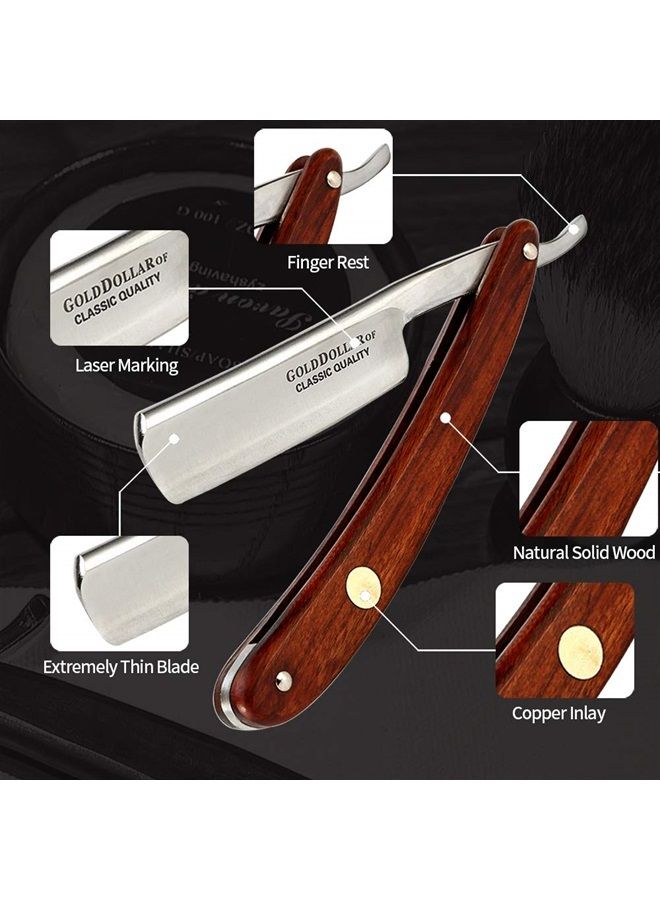 Straight Razor GOLD DOLLAR Wooden Handle Retro Shaving For Men & Barber Shaving Ready Without Stabilizer