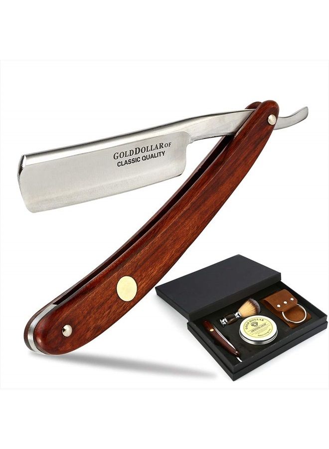 Straight Razor GOLD DOLLAR Wooden Handle Retro Shaving For Men & Barber Shaving Ready Without Stabilizer