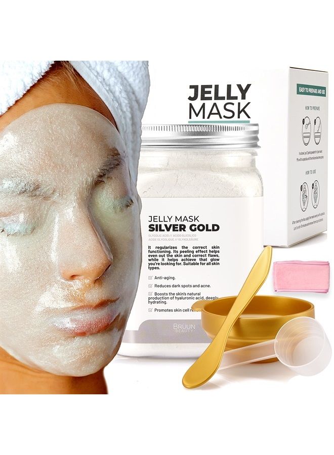 Jelly Mask Jar White Gold Glycolic AC AHA Peel-Off Face Care Rubber Mask | 23 fl oz Skin Care Moisturizing Gel Mask Jar Spa Set