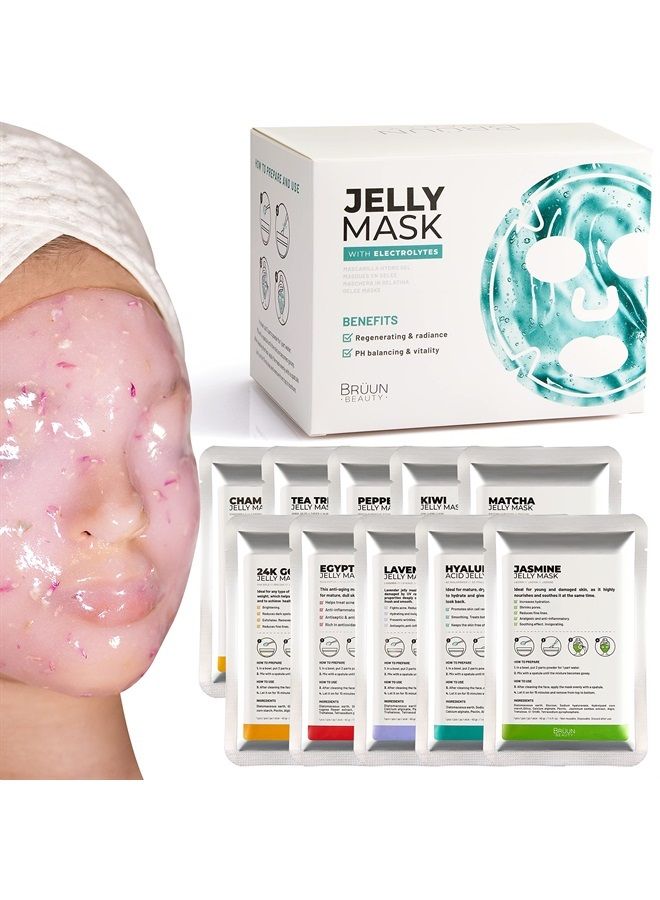 Peel-Off Jelly Mask Hydrating Premium Modeling Rubber Mask Spa Set - 10 Treatments (24k Gold, Lavender, Kiwi, Peppermint, Egyptian Rose, Matcha, Chamomile, Tea tree, Jazmine)