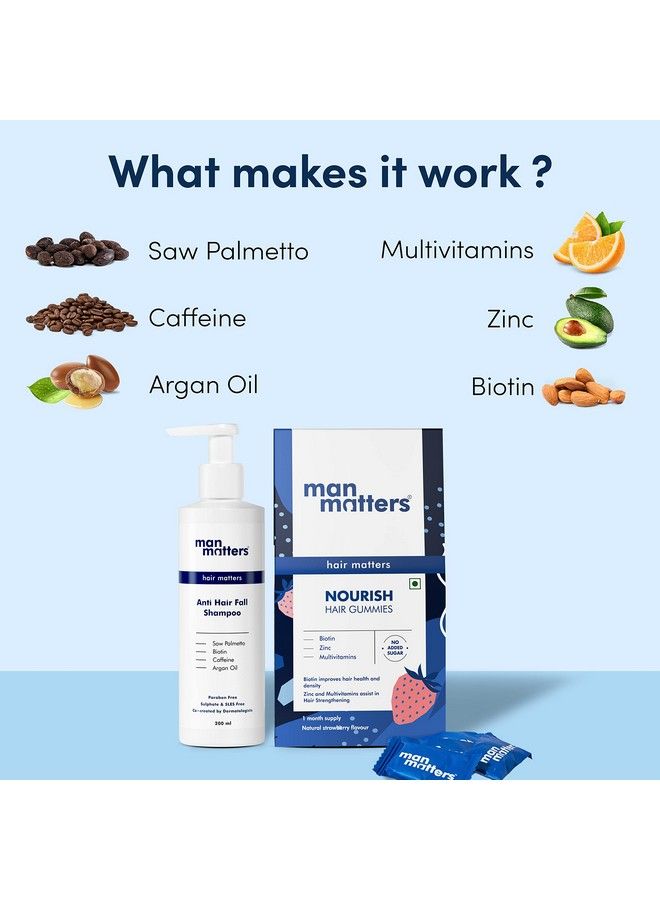 Anti Hair Fall Shampoo 200 Ml & Biotin Hair Gummies (30 Days Pack) ; Strengthens & Smoothens Hair ; 30 Gummies