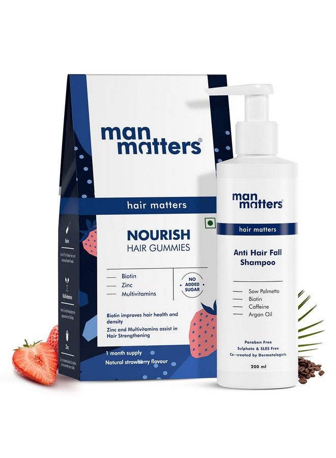 Anti Hair Fall Shampoo 200 Ml & Biotin Hair Gummies (30 Days Pack) ; Strengthens & Smoothens Hair ; 30 Gummies