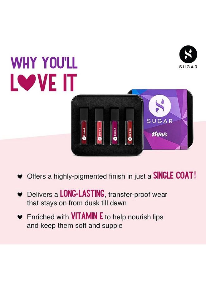 Smudge Me Not Liquid Mini Lipstick Set; Bold Set Ultra Matte Transferproof And Waterproof Lasts Up To 12Hrs (Gift Set; Pack Of 4)