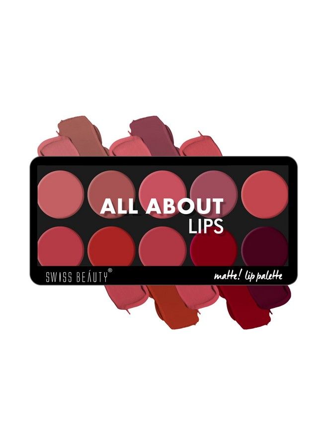 All About Lip Palette With 10 Pigmented Colors ;Creamy Matte Finish Lip Colors Lipstick ;Travel Friendly Lip Palette ; Multicolor 01 12 Gm ;