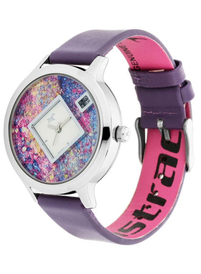 Fastrack Fit Outs Quartz Analog with Date Multicoloured Dial Leather Strap Watch for Girls