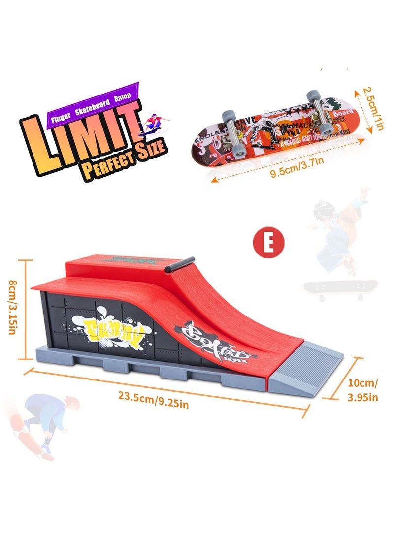 Finger Skateboard Ramp Set, Mini Finger Skateboard and Ramp Accessories Set, Props Deck Track Ultimate Park Set, Ramps Fingerskate Toy Set for Kids Birthday Gift (E)
