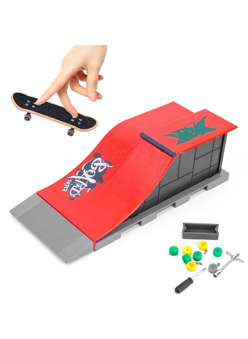 Finger Skateboard Ramp Set, Mini Finger Skateboard and Ramp Accessories Set, Props Deck Track Ultimate Park Set, Ramps Fingerskate Toy Set for Kids Birthday Gift (E)