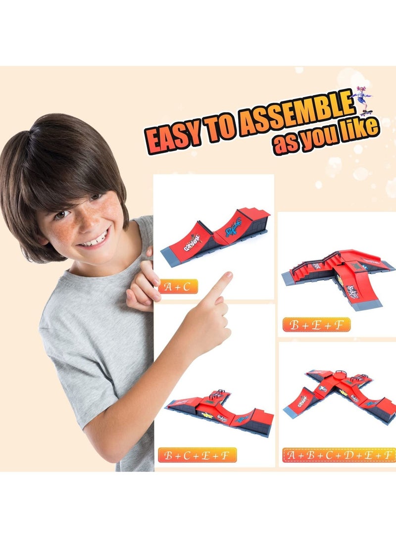 Finger Skateboard Ramp Set, Mini Finger Skateboard and Ramp Accessories Set, Props Deck Track Ultimate Park Set, Ramps Fingerskate Toy Set for Kids Birthday Gift (E)