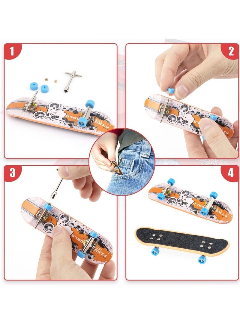 Finger Skateboard Ramp Set, Mini Finger Skateboard and Ramp Accessories Set, Props Deck Track Ultimate Park Set, Ramps Fingerskate Toy Set for Kids Birthday Gift (E)