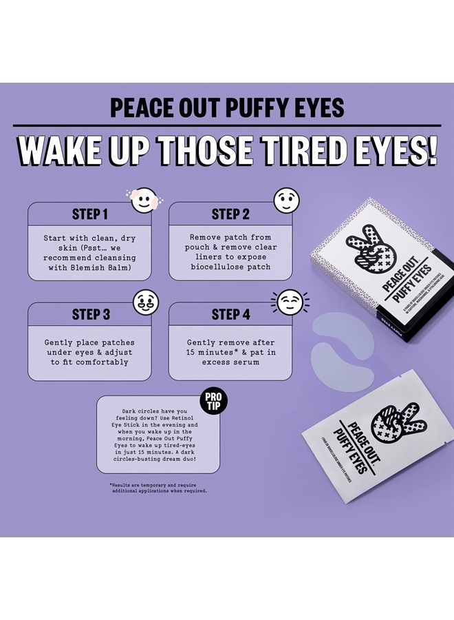 Peace Out Skincare Puffy Eyes. Biocellulose Under-Eye Patches that Minimize Puffiness, Dark Circles and Tired-Looking Eyes with Caffeine and Niacinamide (6 pairs)