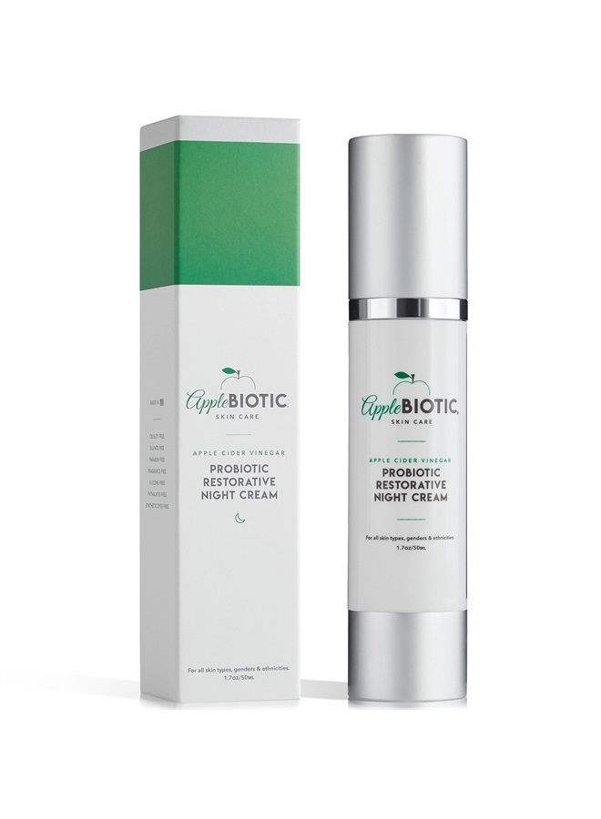 Apple Cider Vinegar Restorative Night Cream - Overnight Firming, Smoothing Cream with African Green Coffee, Green Tea, Chamomile & Probiotic Extracts for Dry, Oily, Sensitive Skin, Men & Women