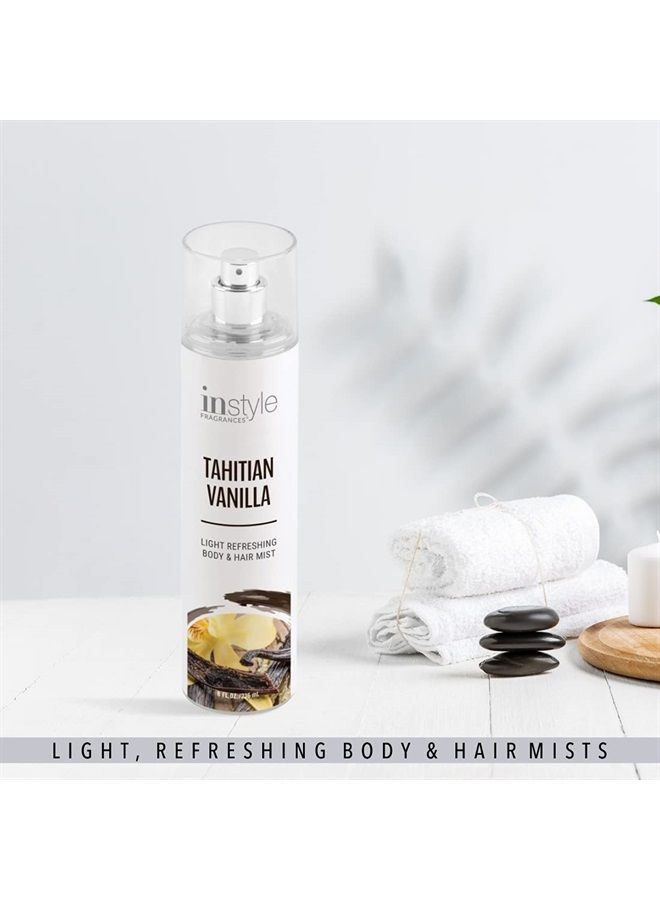 Body & Hair Mist | Tahitian Vanilla Scent | With Panthenol | CLEAN, Vegan, Paraben Free, Phthalate Free | Premium 8 Fl Oz Spray Bottle