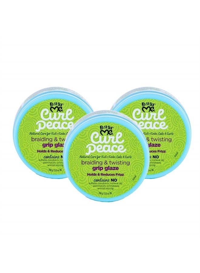 Curl Peace Braiding & Twisting Grip Glaze (3 Pack) - Holds & Reduces Frizz, Contains Flaxseed, Avocado Oil & Black Castor Oil, Nourishes & Strengthens Hair, 5.5 oz