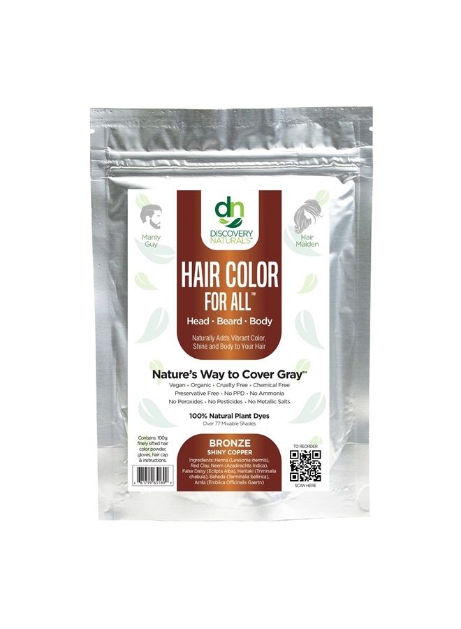 Bronze Shiny Copper Natural Henna Hair Color For Men & Women, 100% Natural & Chemical-Free Dye for Hair & Beard, Easy To Use & Blends Well In Hair