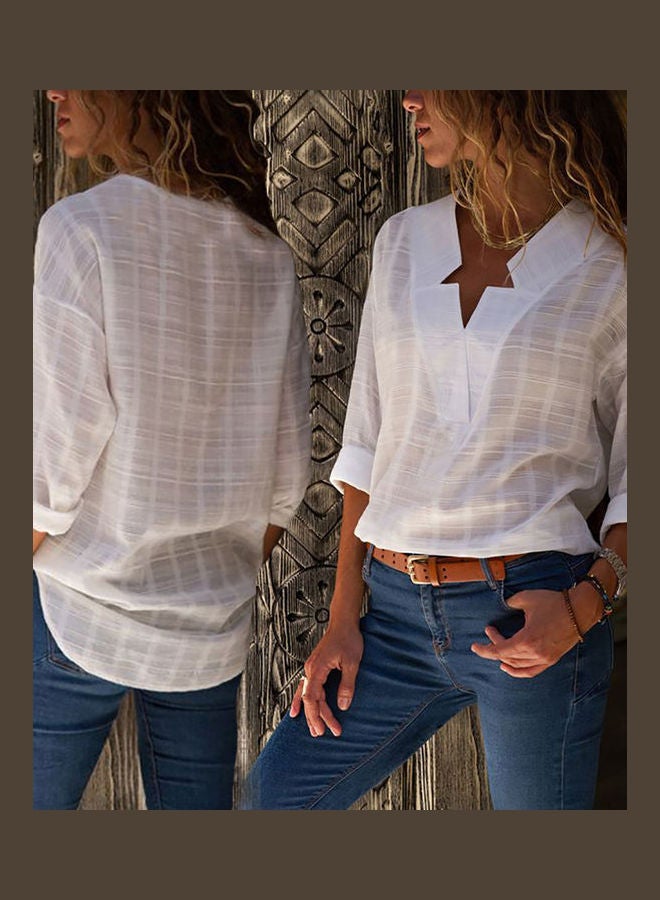 Solid Long Sleeves Blouse White