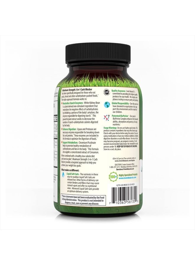 Maximum Strength 3-in-1 Carb Blocker - Neutralize Carbohydrates and Support Metabolism - 150 Liquid Softgels