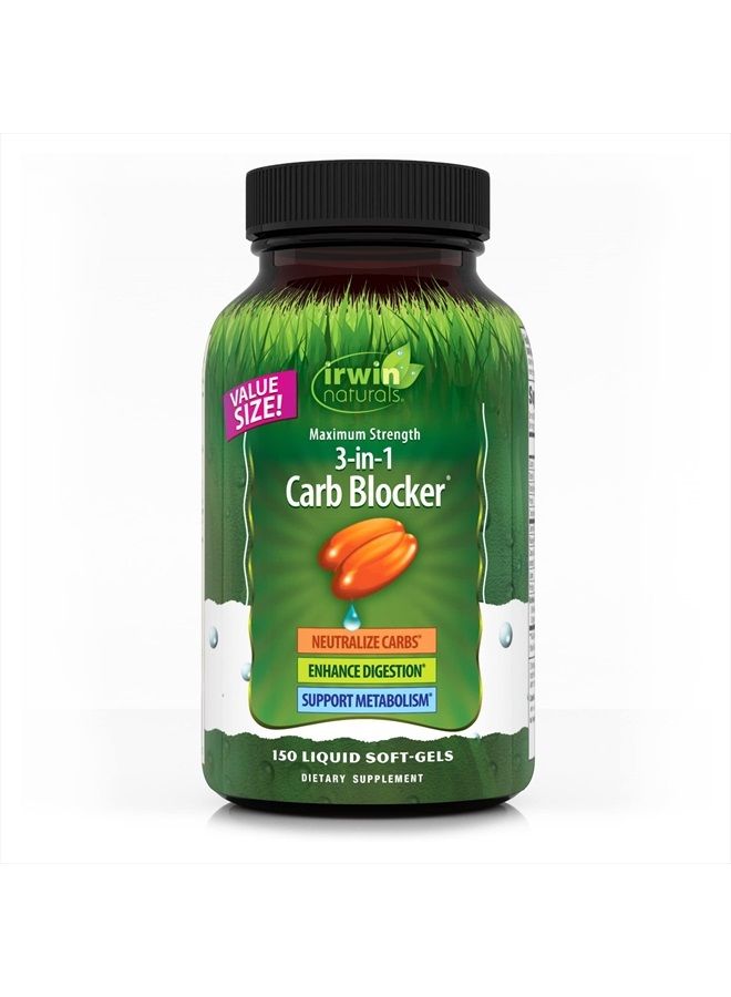 Maximum Strength 3-in-1 Carb Blocker - Neutralize Carbohydrates and Support Metabolism - 150 Liquid Softgels