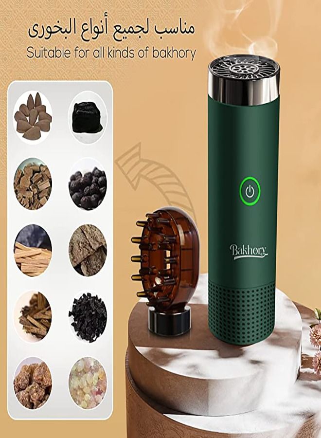 New Modern Arabian Electric Portable Bakhoor Burner with USB Rechargeable Comb, Green