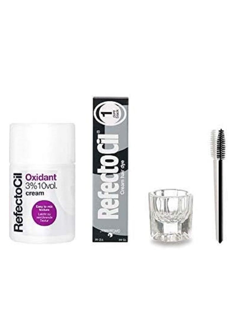 Refectocil Hair Dye Cream with Creme Oxidant 3% 3.4oz Mixing Dish And Mascara Brush Black