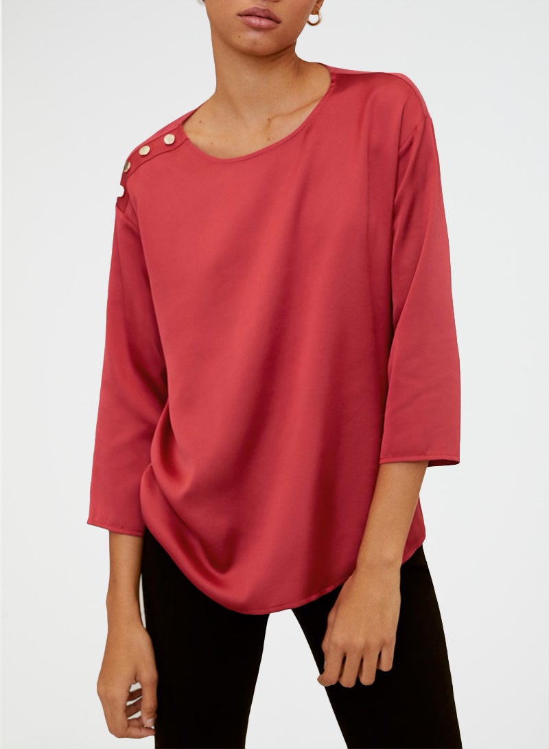 Button Detailed Top Red