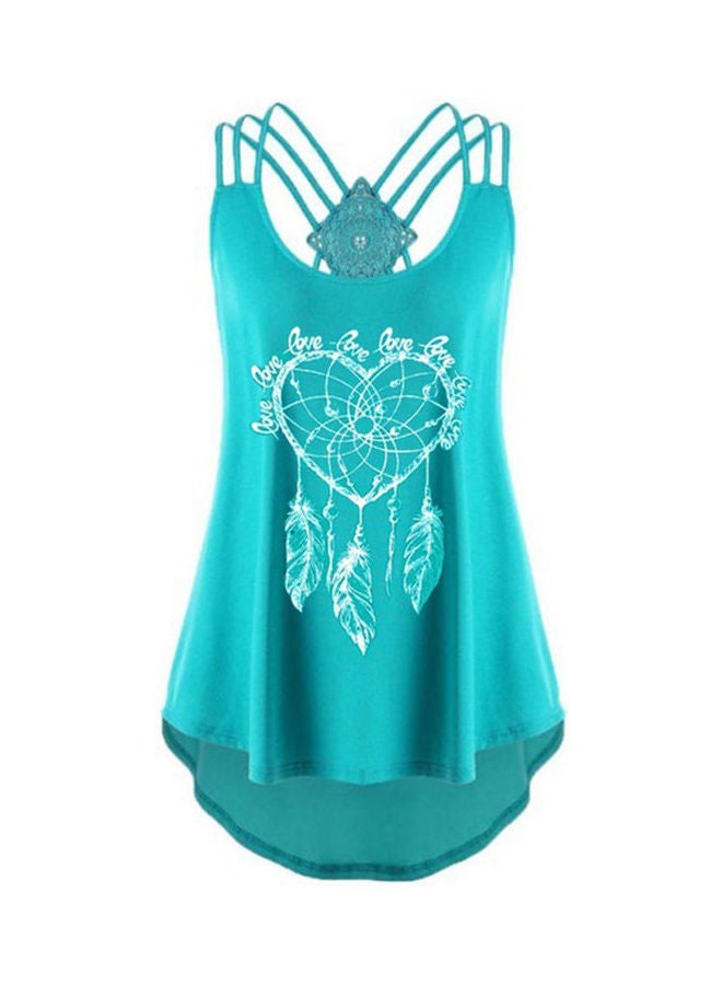 Love Heart Printed Loose Top Blue/White