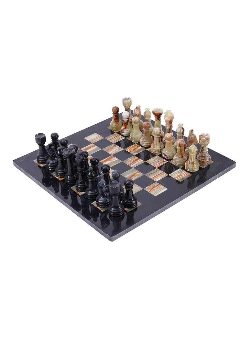 RADICALn 15 Inches Handmade Black & Multi Green Weighted Marble Full Chess Game Set For Adults