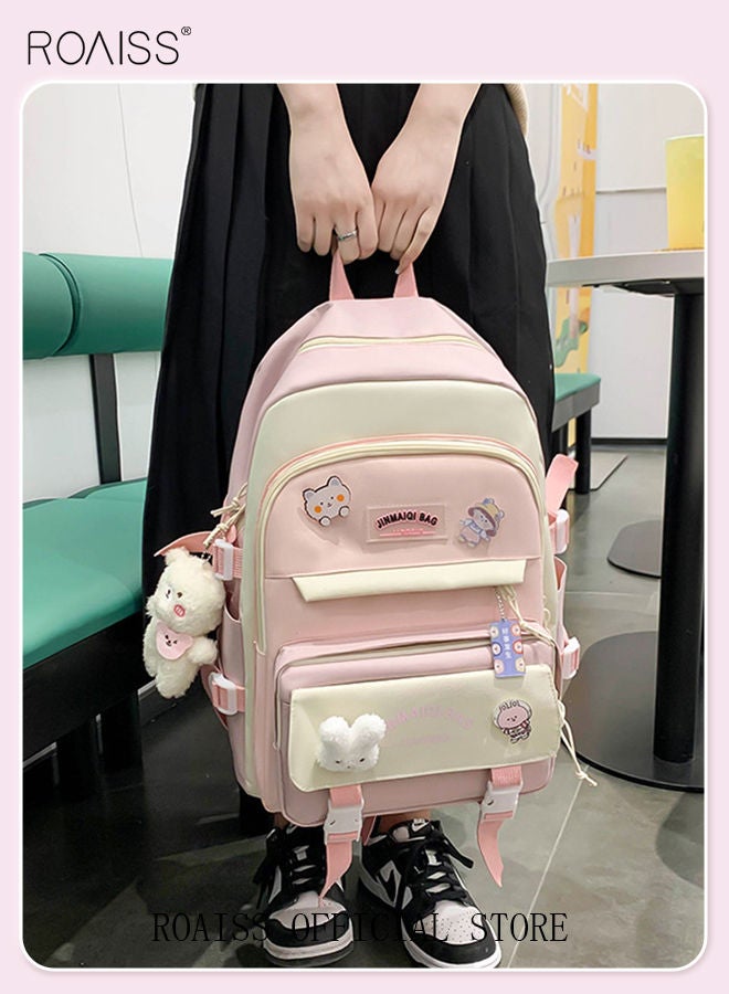 5-Piece Set of Backpack Fashion Women's New Oxford Cloth Backpack Junior High School School Student Bag