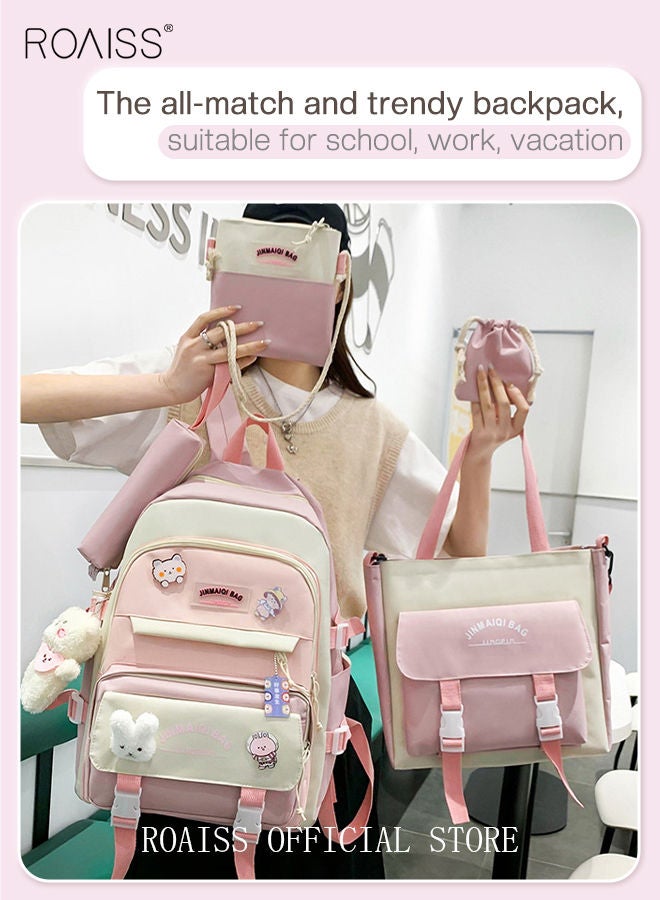 5-Piece Set of Backpack Fashion Women's New Oxford Cloth Backpack Junior High School School Student Bag