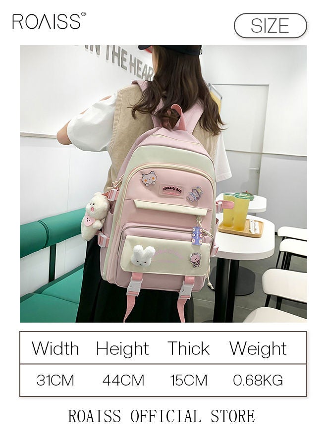 5-Piece Set of Backpack Fashion Women's New Oxford Cloth Backpack Junior High School School Student Bag