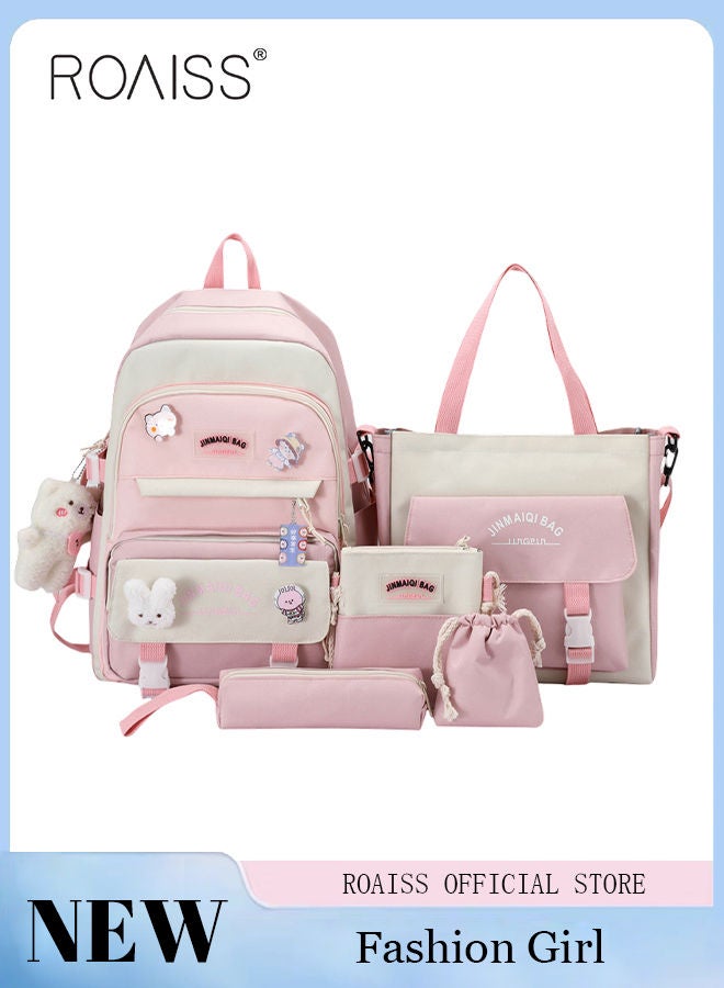 5-Piece Set of Backpack Fashion Women's New Oxford Cloth Backpack Junior High School School Student Bag