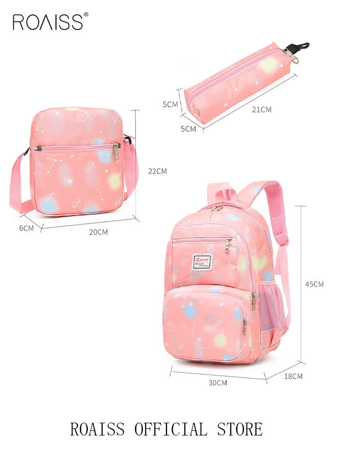 3-Piece Backpack Set Simple Large-Capacity Carrying School Bag Shoulder Bag Pencil Bag Waterproof Fabric Light Texture