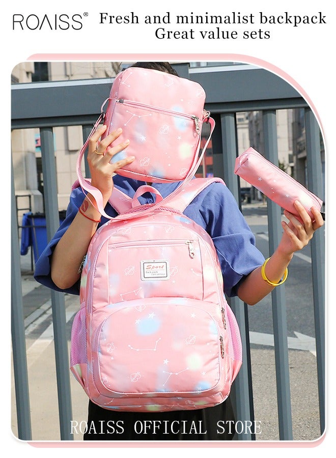 3-Piece Backpack Set Simple Large-Capacity Carrying School Bag Shoulder Bag Pencil Bag Waterproof Fabric Light Texture