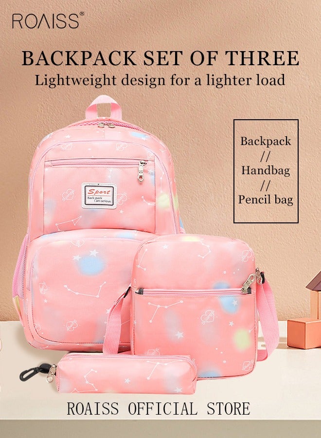 3-Piece Backpack Set Simple Large-Capacity Carrying School Bag Shoulder Bag Pencil Bag Waterproof Fabric Light Texture