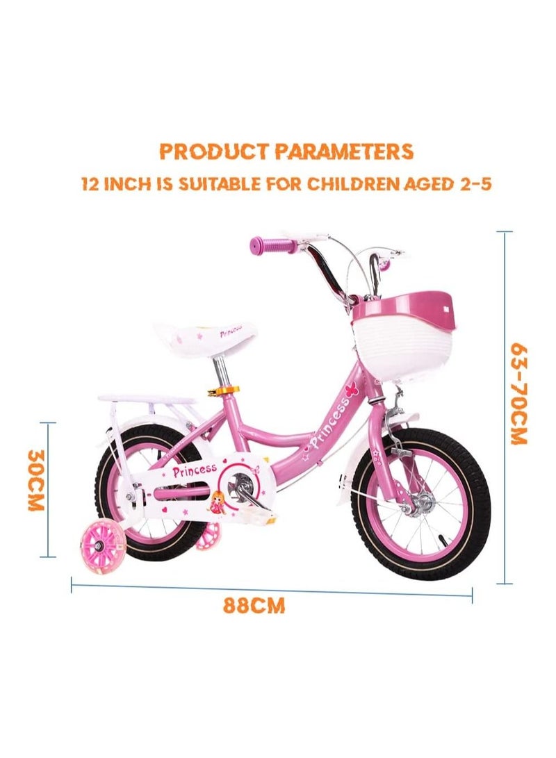 12 Inch Kids Bike with Hand Brake and Basket for Ages 3-8 Years