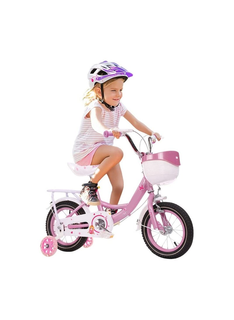 12 Inch Kids Bike with Hand Brake and Basket for Ages 3-8 Years