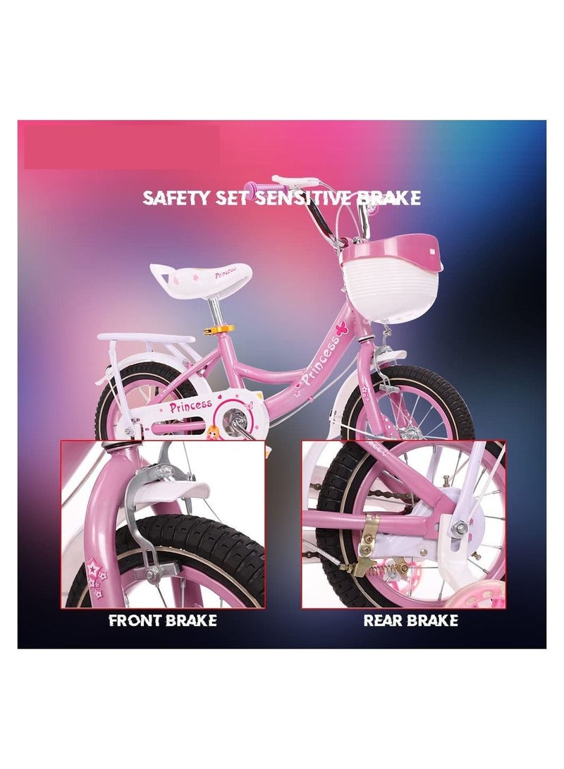 12 Inch Kids Bike with Hand Brake and Basket for Ages 3-8 Years