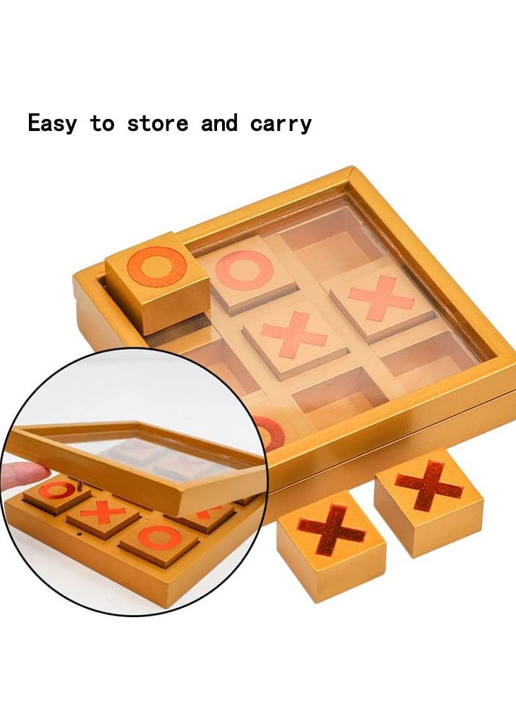 Tic Tac Toe Game Toy, Classic Wooden Checkerboard Educational Family Game Toys Set with Storage Box for Table, Decorations, Living Room, Tabletop Game for Adults and Kids