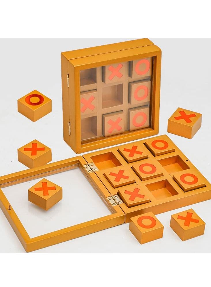 Tic Tac Toe Game Toy, Classic Wooden Checkerboard Educational Family Game Toys Set with Storage Box for Table, Decorations, Living Room, Tabletop Game for Adults and Kids