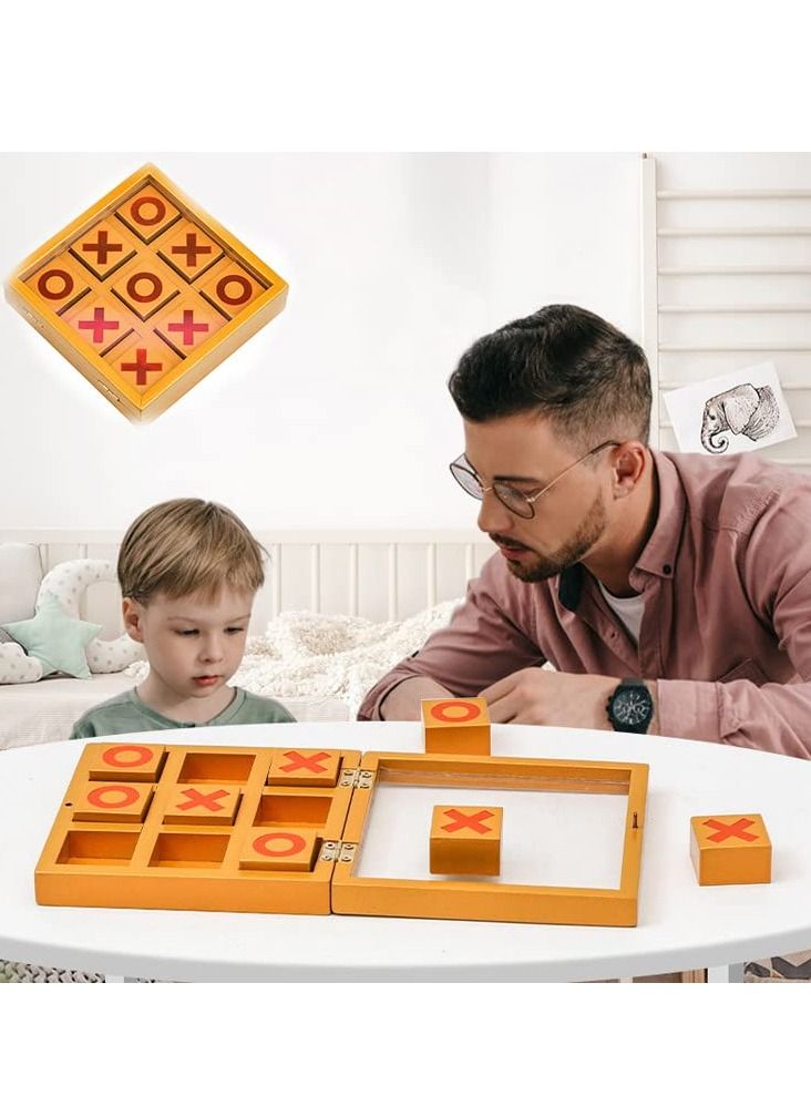 Tic Tac Toe Game Toy, Classic Wooden Checkerboard Educational Family Game Toys Set with Storage Box for Table, Decorations, Living Room, Tabletop Game for Adults and Kids